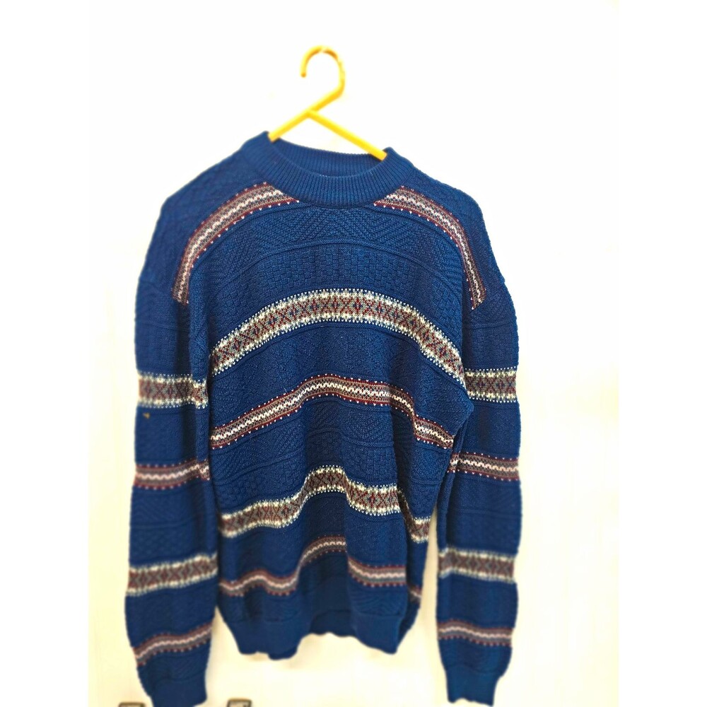 Hardwood & Pine Mens Blue Fair Isle Acrylic Knit Crewneck Pullover Sweater L